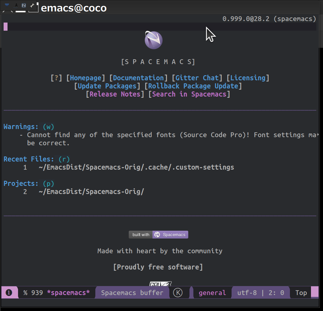 Spacemacs の最初の起動